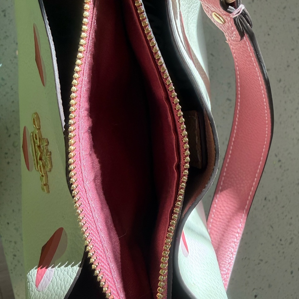 NWT Coach White & Striped Pink Heart Crossbody Bag with Card Case & Extra Strap - Picture 8 of 15